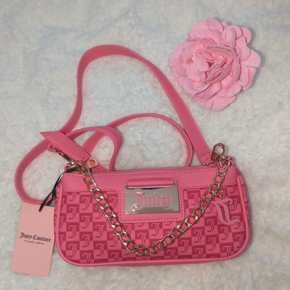 Juicy Couture Pink Crossbody Baguette Bag W/ Wallet Gold Chain Cute Y2K NWT - Picture 2 of 15